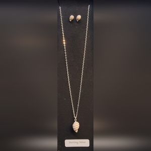 SS 925 Hawaii Hawaiian RARE Pink Striped Bubble Shell Necklace & Earrings Set